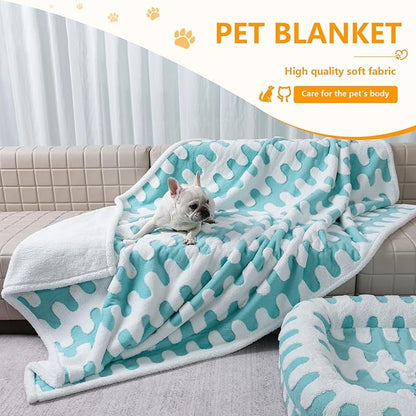 Waterproof Pet Blanket,Dog Bed Covers Small Throw for Puppy Cats Stylish Jacquard Pets Couch Sofa Furniture Protection Washable Reversible Covers (Blue Wave,XS)
