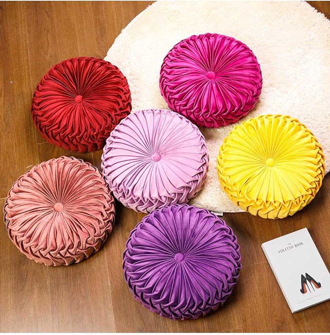 HLOVME Throw Pillow for Couch Decorative 3D Pumpkin Round Velvet Cushion for Sofa Bed Chair Floor 15"X15", Yellow