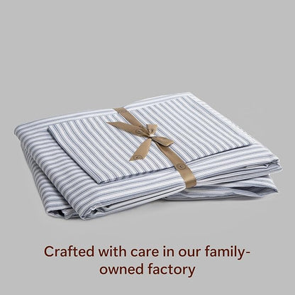 Peru Pima 415 Thread Count Percal Twin Sheet Set - 100% Peruvian Pima Cotton, 3 Piece (Flat, Fitted, 1 Pillowcase) - Cooling, Crisp, Deep Pocket, Hotel Quality Bedding - Nautical Stripe Blue