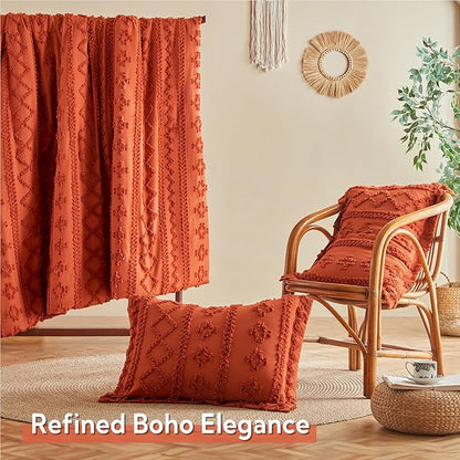 MR&HM King Size Comforter Set Terracotta, 7 Pieces Tufted Boho Beddding Sets, Farmhouse Style Bed in a Bag with 1 Comforter, 2 Pillow Shams, 2 Pillowcases, 1 Flat Sheet, 1 Fitted Sheet