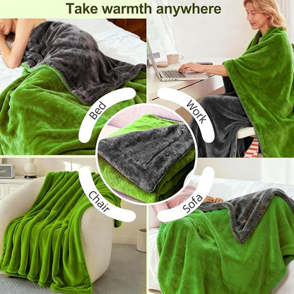 Electric Heated Blanket Throw 50" x 60" Soft Dual-Sided Flannel Fast Heating 12 Heat Levels 1–12H Timer & Overheat Protection & Auto Shut-Off & Machine Washable (Lime Green & Gray)