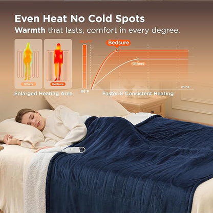 Bedsure Electric Blanket Twin - Soft Flannel Heated Blanket, Fast Heating with 10 Time Settings & 6 Heat Settings, Warm Gifts for Grandma, Women, Men (62x84 inches, Navy)