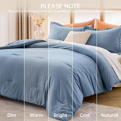 MUXHOMO Queen Comforter Set, All Season Ultra Soft Down Alternative Bedding - 3 Piece Lightweight Bed Set Includes 1 Comforter (90"x90") and 2 Pillow Shams (20"x26"), Sea Blue