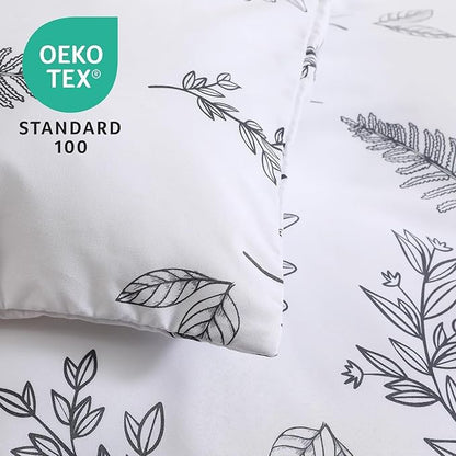 MUXHOMO White Bed in a Bag Queen 7 Pieces, Queen Comforter Set Reversible Botanical Flowers Design, Ultra Soft & Breathable Bedding Sets with Comforter, Sheets, Pillowcases & Shams