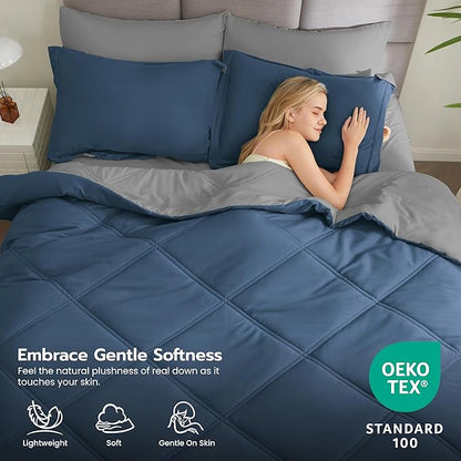 Joiedomi Queen Comforter Set with Sheets Navy Blue, 7 Pieces Queen Bed Set with 1 Down Alternative Comforter, 1 Flat Sheet, 1 Fitted Sheet, 2 Pillowcases and 2 Pillow Shams, Bed in a Bag All Seasons