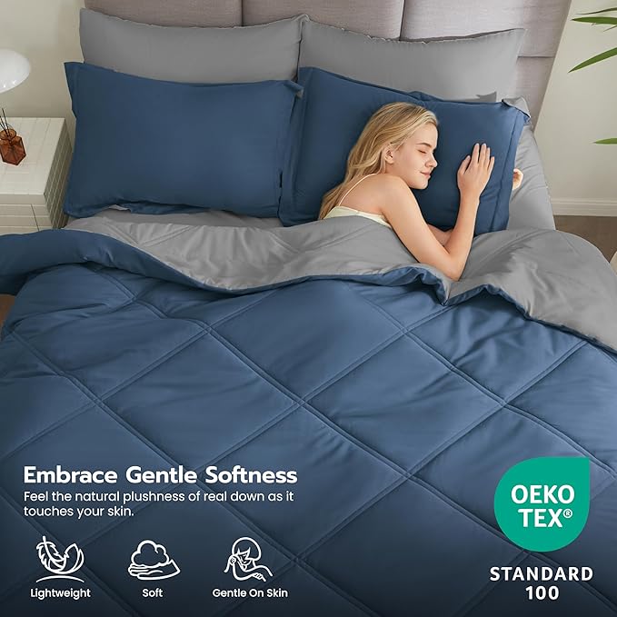 Joiedomi California King Comforter Set with Sheets Navy Blue, 7 Pieces Bedding Set with 1 Down Alternative Comforter, 1 Flat Sheet, 1 Fitted Sheet, 2 Pillowcases and 2 Pillow Shams, Bed in a Bag