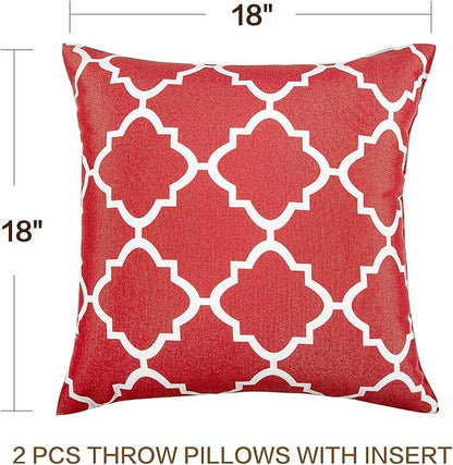 JMGBird Water-Resistant Outdoor Pillows Set of 2, 18x18 inch Durable Red White Checkered Throw Pillows with Inserts for Patio Furniture