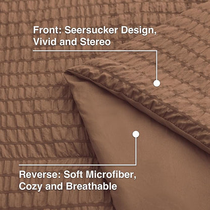 Love's cabin Seersucker Mocha Mousse Twin XL Comforter Set, 5-Piece All Season Lightweight Bed in a Bag Bedding Set with Comforter, Flat Sheet, Fitted Sheet, Pillowcase and Sham | Soft, Breathable, Lightweight