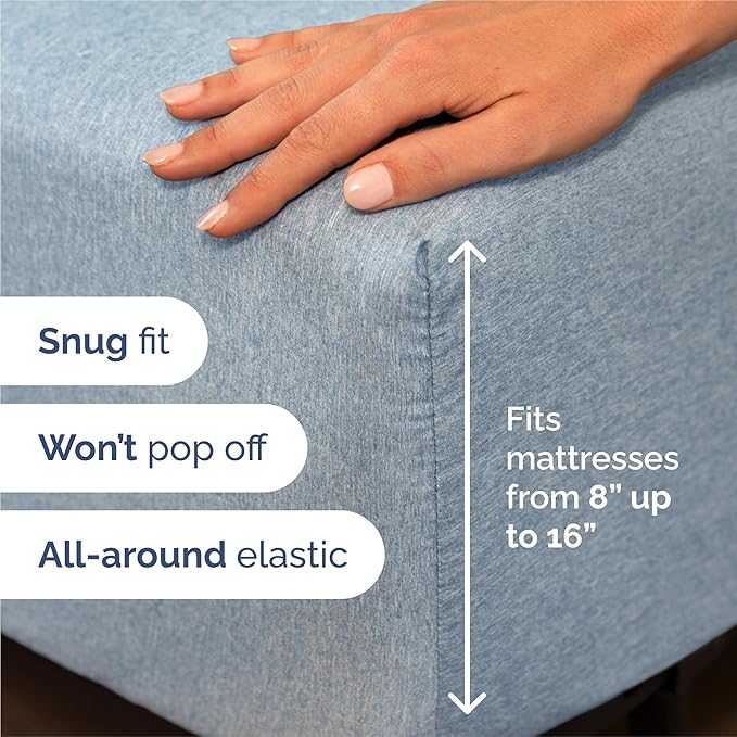 Split King 7 Piece Sheet Set - Comfy Breathable & Cooling - Soft Hotel Luxury Bedding Set w/ 8-16 Inch Deep Pockets - 1 Flat & 2 Fitted Sheet & 4 Pillowcases - Cozy and Wrinkle Free - Heathered Blue