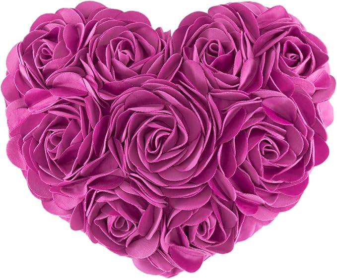 JWH Valentine's Day Throw Pillow Covers Decorative Flower Accent Pillow Cases Heart Shaped Cushion for Couch Living Room Bed Chair 14 x 16 Inches Hot Pink