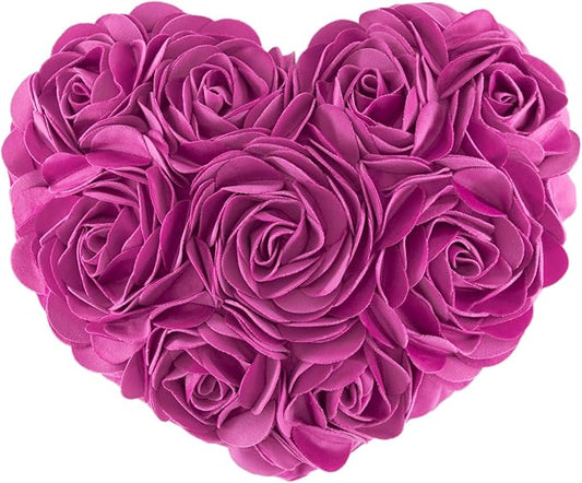JWH Valentine's Day Throw Pillow Covers Decorative Flower Accent Pillow Cases Heart Shaped Cushion for Couch Living Room Bed Chair 14 x 16 Inches Hot Pink
