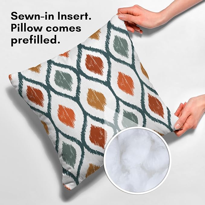 Americanflat 16x16 Throw Pillow with Sewn-in Insert - All-in-One Decorative Pillows - No Cover Needed - Soft and Durable Cushion for Bed or Sofa - Polyester - Deep Teal, Orange, Yellow and White