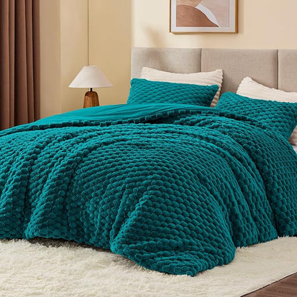 BEDELITE Fluffy Twin Comforter Set - Teal Fleece Soft Comforter for Twin Size Bed, Luxury Warm Bedding Set for Winter, Fuzzy Bed Set 2 Pieces (1 Comforter, 1 Pillowcase)