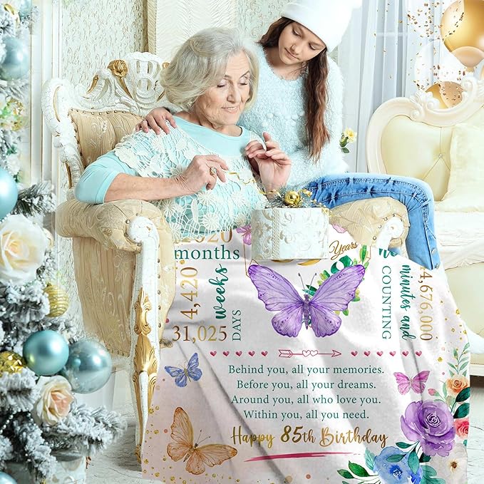 ZWERIVP 85th Birthday Gifts for Women, Women 85th Birthday Gifts, 85 Year Old Bday Decorations for Woman, Woman 85 Year Old Bday Throw Blankets 50"X60"
