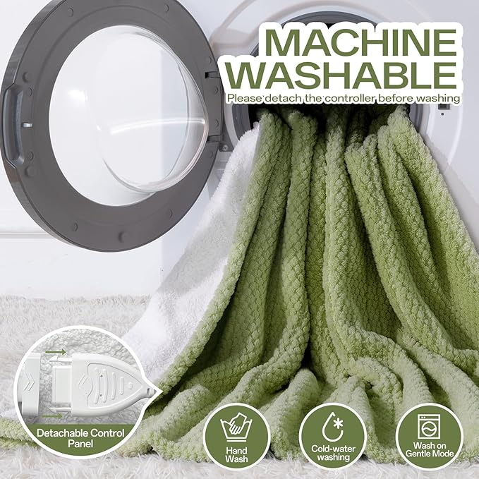 Heated Blanket Electric Blanket Full Size Fuzzy Fleece, 72" x 84" Soft Fluffy Fast Heating Blanket 8 Heating Levels & 10 Hours Auto Off with ETL & FCC Certification, Green