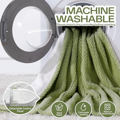 Heated Blanket Electric Blanket Full Size Fuzzy Fleece, 72" x 84" Soft Fluffy Fast Heating Blanket 8 Heating Levels & 10 Hours Auto Off with ETL & FCC Certification, Green