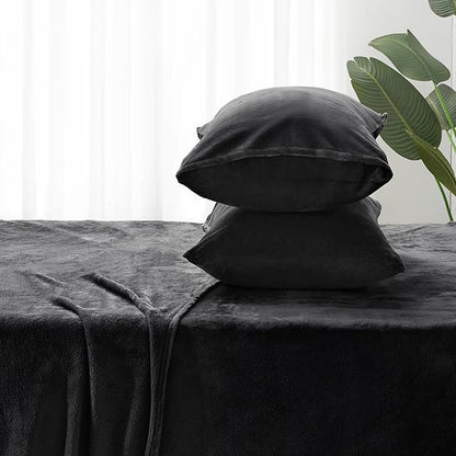 BEDELITE Flannel Sheets Twin Size Black - Super Soft Fleece Sheets Set Fluffy Extra Plush, 3 Piece(Include Fitted Sheet, Flat Sheet, 1 Pillowcase)