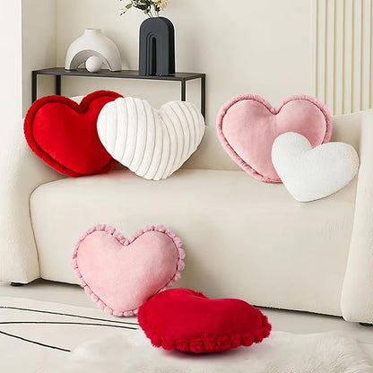 AELS Heart Shaped Pillow, Set of 2, Velvet Throw Pillows, Soft Velvet Love Pillows with Faux Fur Pom Poms, 20 & 16 Inches, Cute Valentines Day Decorations, Wedding Decor, Pink