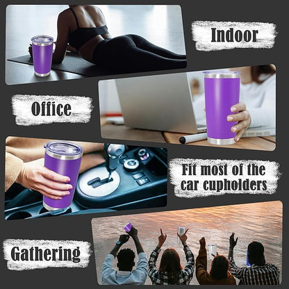 20 oz Tumbler Coffee Travel Tumblers Bulk with Lid Stainless Steel Double Wall Vacuum Insulated Mug Powder Coated Cups fit Car Cupholder for Hot and Cold - Purple, 4Pack