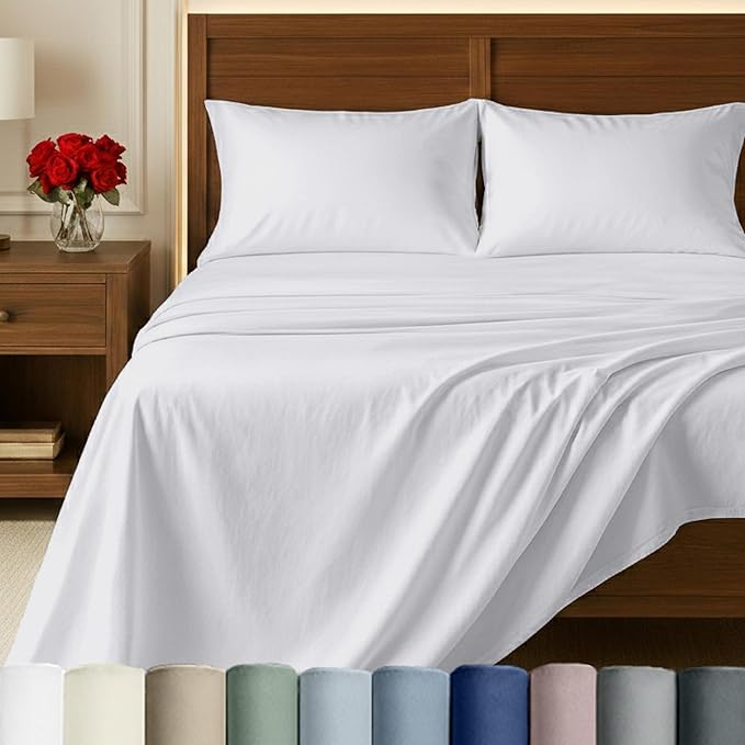 100% Egyptian Cotton Bed Sheets, California King Sheets Set, Certified Authentic Luxury Bedding Sheets & Pillowcases Set, Deep Pocket, Breathable Sateen Sheets for Hot Sleepers, White Sheets Set