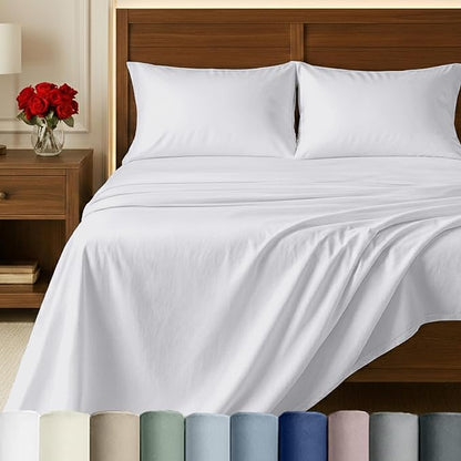 100% Egyptian Cotton Bed Sheets, California King Sheets Set, Certified Authentic Luxury Bedding Sheets & Pillowcases Set, Deep Pocket, Breathable Sateen Sheets for Hot Sleepers, White Sheets Set
