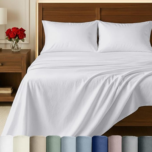 100% Egyptian Cotton Bed Sheets, California King Sheets Set, Certified Authentic Luxury Bedding Sheets & Pillowcases Set, Deep Pocket, Breathable Sateen Sheets for Hot Sleepers, White Sheets Set