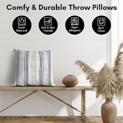 Americanflat 18x18 Throw Pillow with Sewn-in Insert - All-in-One Decorative Pillows - No Cover Needed - Soft and Durable Cushion for Bed or Sofa - Polyester - Navy Blue and White