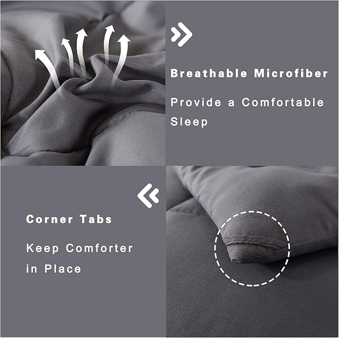 DOWNCOOL Queen Comforter Set -All Season Bedding Comforters Sets with 2 Pillow Cases-3 Pieces Bedding Sets Queen -Down Alternative Grey Queen Size Comforter Sets(88"x92")