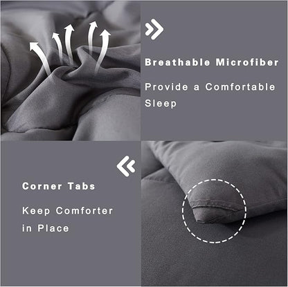 DOWNCOOL Queen Comforter Set -All Season Bedding Comforters Sets with 2 Pillow Cases-3 Pieces Bedding Sets Queen -Down Alternative Grey Queen Size Comforter Sets(88"x92")