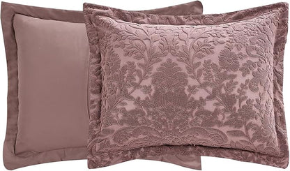 Sunshine Nicole Velvet Jacquard Comforter Set, Velvet Jacquard Face and Brushed Solid Microfiber Reverse, with Light Weight Soft Poly Fill, 3 Pieces Dusty Mauve, King