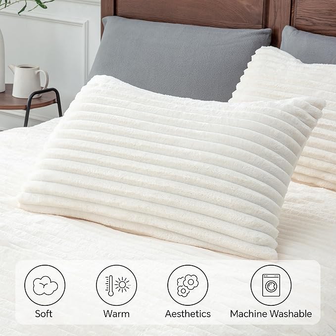 BEDELITE Fleece Twin Comforter Set -Super Soft & Warm Fluffy Cream White Bedding, Luxury Fuzzy Heavy Bed Set for Winter with 1 Pillow case