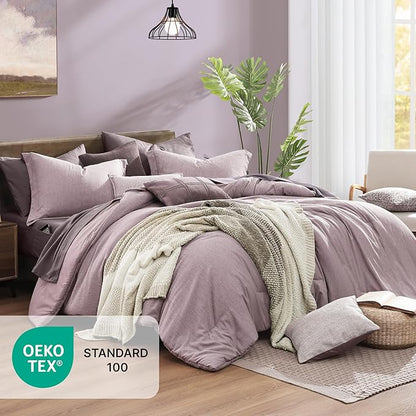 Monbix Full Size Comforter Set, Lilac Bedding Comforter for Full Size Bed Set Reversible, Bedding Sets Full 7 Pieces, Cationic Dyeing Bed in a Bag with Comforter, Sheets, Pillowcases & Shams
