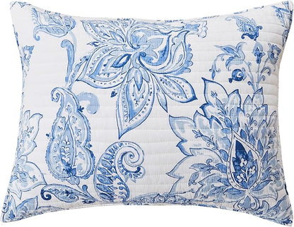 Levtex Home - Bennett Quilt Set - Twin/Twin XL Quilt + One Standard Pillow Sham - Floral Paisley - Blue and White - Quilt Size (68x86in.) and Pillow Sham Size (26x20in.) - Reversible - Cotton