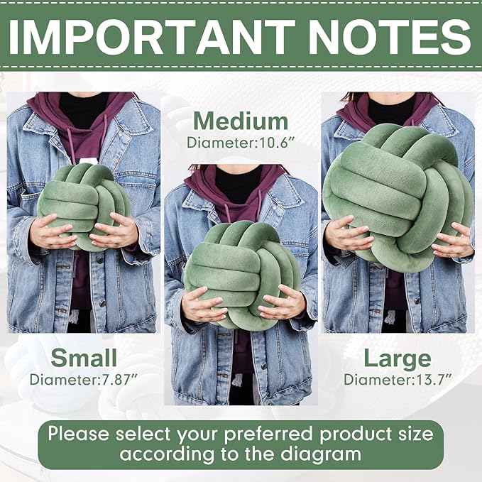 Namalu 2 Pcs Soft Knot Pillow Ball, Decorative Round Throw Knotted Pillows Cushion, Handmade Stuffed Ball Pillows for Winter Bedroom Sofa Couch Home Decor(10.6 Inches,Dark Green)