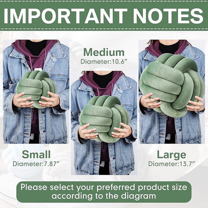 Namalu 2 Pcs Soft Knot Pillow Ball, Decorative Round Throw Knotted Pillows Cushion, Handmade Stuffed Ball Pillows for Winter Bedroom Sofa Couch Home Decor(10.6 Inches,Dark Green)