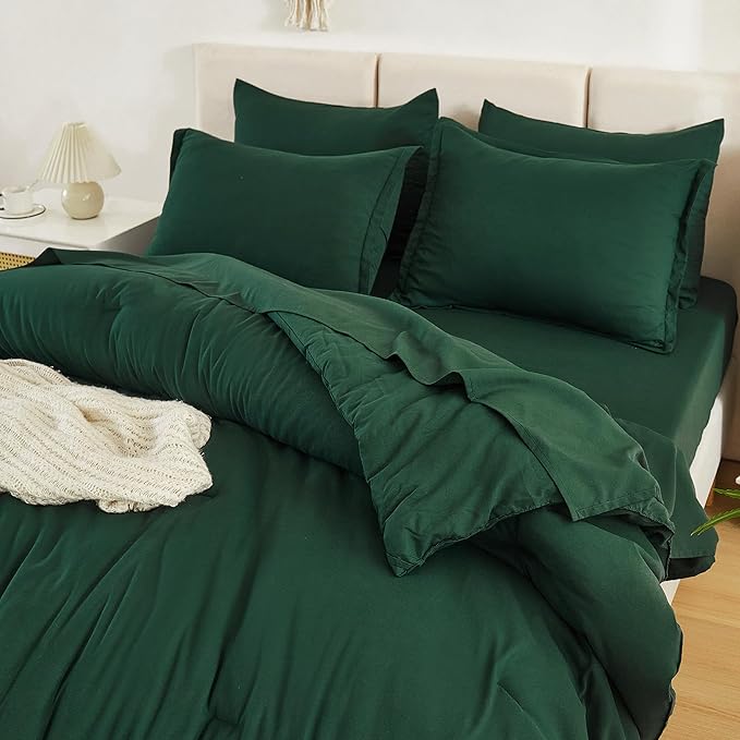 Litanika King Size Comforter Set Dark Emerald Green - 7 Pieces Bed in a Bag King Bedding Comforter Sets, Solid Lightweight Bed Set with Comforter, Sheets, Pillowcases & Shams