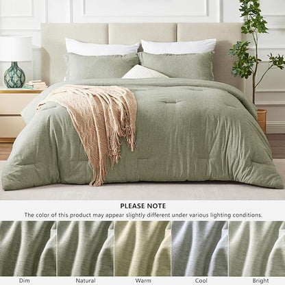 CozyLux King Size Comforter Set - 3 Pieces Olive Green Soft Luxury Cationic Dyeing Bedding Comforter for All Season, Breathable Lightweight Fluffy Boho Bed Sets with 1 Comforter and 2 Pillow Shams