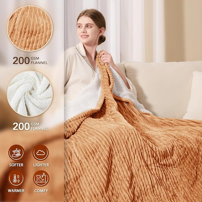Homemate Heated Blanket Electric Throw - 50"x60" Heating Blanket Throw 1/2/4/6/8 Hours Auto-Off 10 Heat Levels Over-Heat Protection Soft Flannel Sherpa ETL Certification