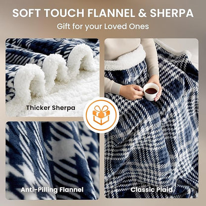 Heated Blanket Electric Throw-50''x60''Ultra Soft Cozy Plaid Flannel Fast Heating Electric Blanket with 10 Heat Levels & 10 Hours Auto Off, ETL Certified, Keep Warm in Couch Bed Office(Navy)