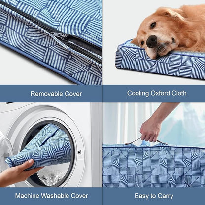 Outdoor Dog Bed for Small Dogs & Cats, Waterproof Dog Crate Mat Orthopedic Egg Crate Foam with Washable Removable Oxford Cover, White Blue