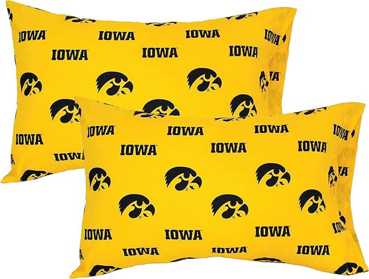 College Covers Everything Comfy Iowa Hawkeyes Pillowcase Pair, Standard, 20" x 30", Includes 2 Pillowcases