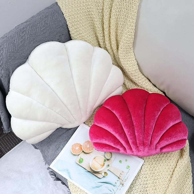 Yi-gog Seashell Pillow Sea Shaped Decorative Princess Throw Pillow 3D Velvet Soft Ocean Cute Throw Pillows for Bed Couch Chair Sofa Room 18 X 13 inch