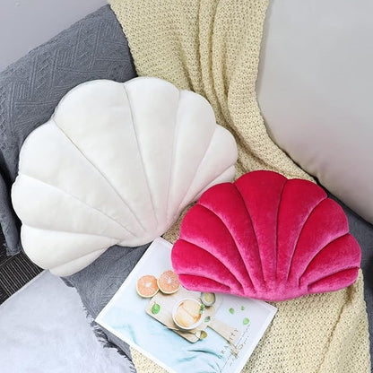 Yi-gog Seashell Pillow Sea Shaped Decorative Princess Throw Pillow 3D Velvet Soft Ocean Cute Throw Pillows for Bed Couch Chair Sofa Room 13.4 X 9.8 inch