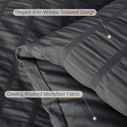 MUXHOMO 5 Pieces Twin XL Comforter Set, Seersucker Bed in a Bag Twin XL Size, All Season Luxury Bedding Set with Comforter, Flat Sheet, Fitted Sheet, Pillowcase & Sham, Dark Grey