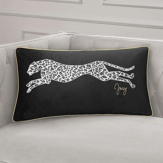 Juicy Couture Reversible Velvet Cheetah Pillow, 14" x 24" Decorative Pillow, Black