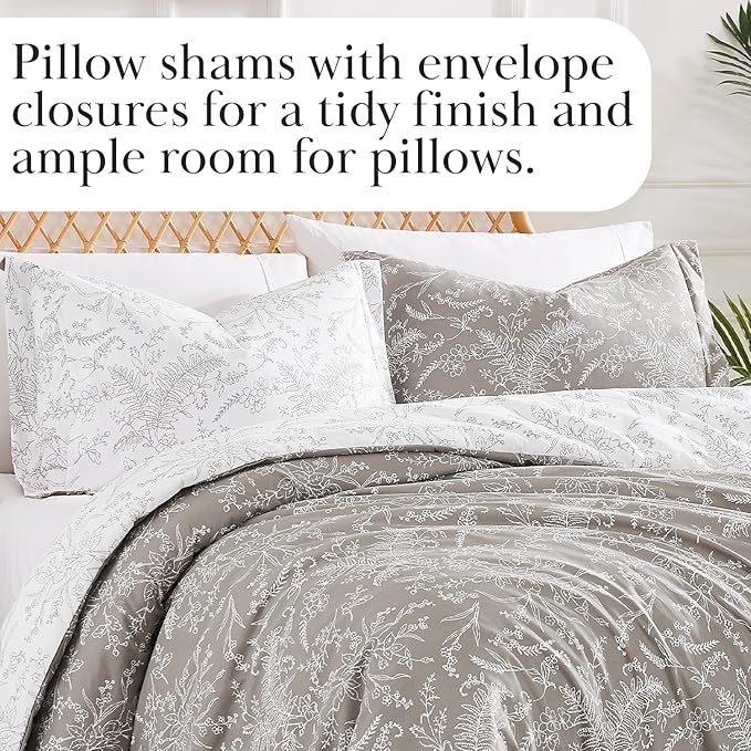 Southshore Fine Living, Inc. King Size Comforter Set, Down Alternative Floral Comforter with Matching Pillow Shams, Reversible Bedding Sets, Fits Cal King, Winter Brush Warm Sand/White