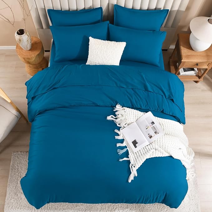 Litanika Comforter Queen Size Set Teal - 7 Pieces Bed in a Bag Queen Bedding Comforter Sets, Plain Lightweight Bed Set with Comforter, Sheets, Pillowcases & Shams