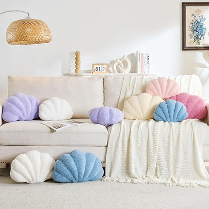 Shell Pillow Seashell Decorative Pillow Light Pink Beachy Coastal Shell Shaped Throw Pillows 13x10 Inch Soft Ocean Beach Sea Shell Plush Pillows Cushion for Bed Couch Living Sofa Room Decor