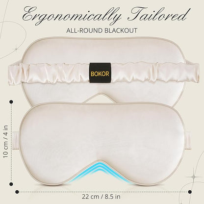 BOKOR Adjustable Silk Sleep Eye Mask for Women and Men, Luxury Mulberry Silk Eye Cover, Light-Blocking Improve Sleep Quality,with Travel Bag - Champagne