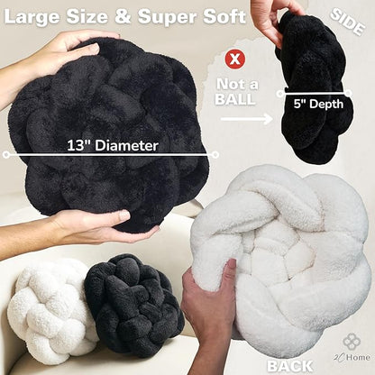 Large Black Knot Pillow | 13" Knotted Pillow | Handmade Knot Throw Pillow | Cute & Funky Throw Pillows | Bed Decorative Pillows | Sherpa Pillow Material | Knot Pillows